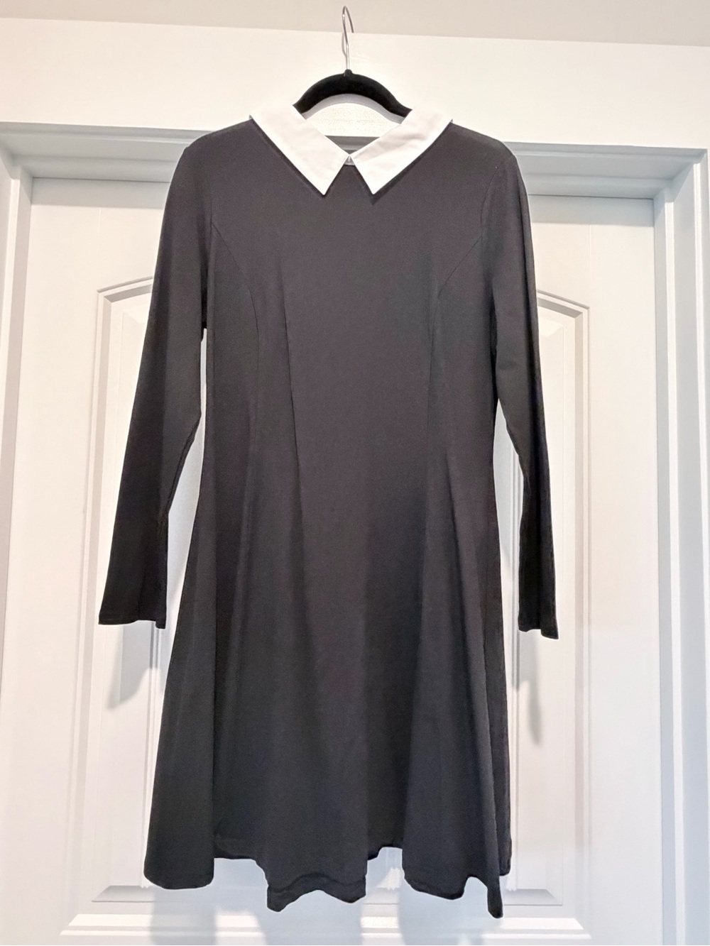Black Long-Sleeve Dress with White Collar - Women's Dress
